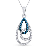 10kt White Gold Womens Round Blue Color Enhanced Diamond Teardrop Pendant 1/3 Cttw